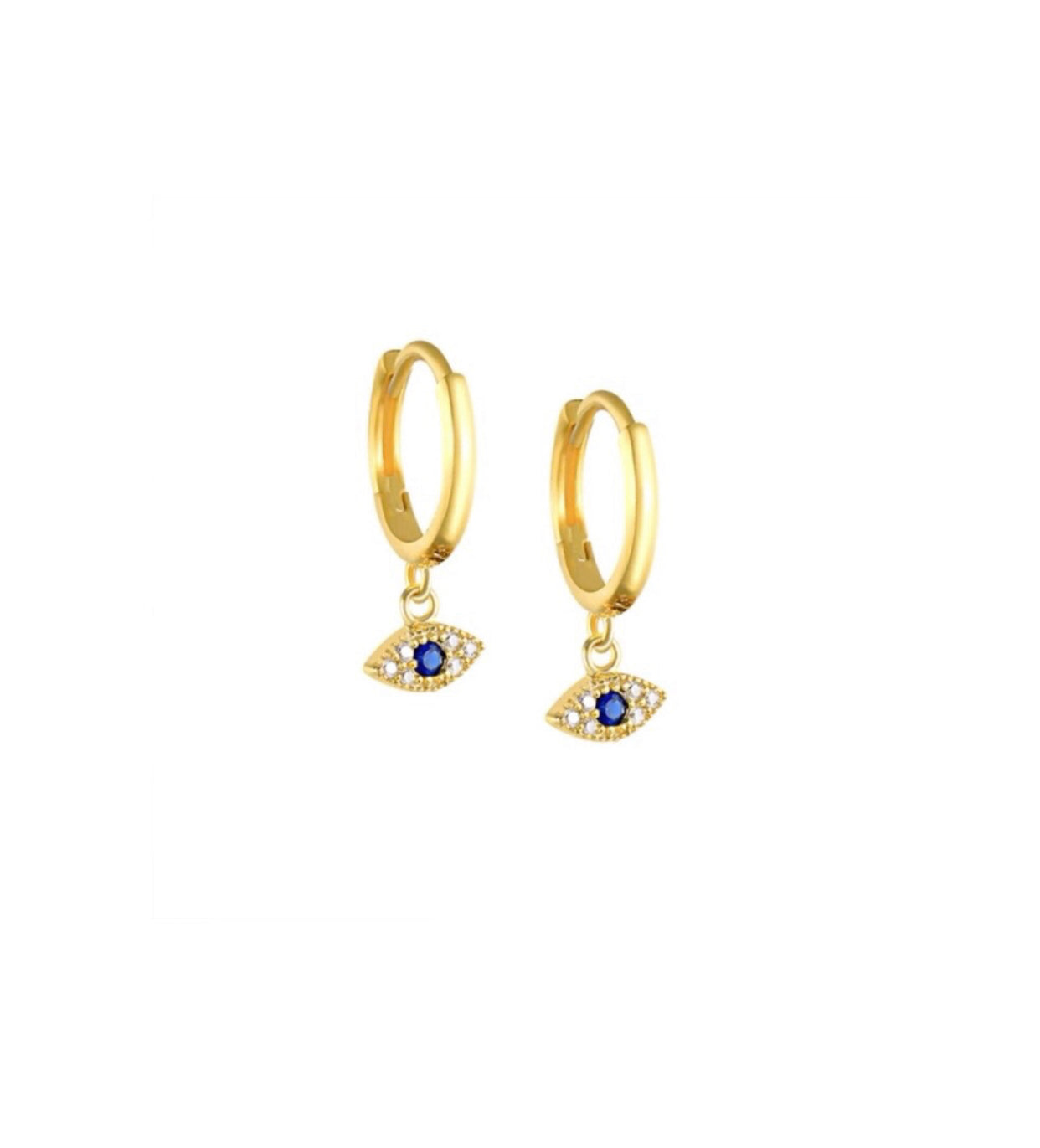 	Candongas Eye See You Huggies con baño de oro y diseño de ojo protector